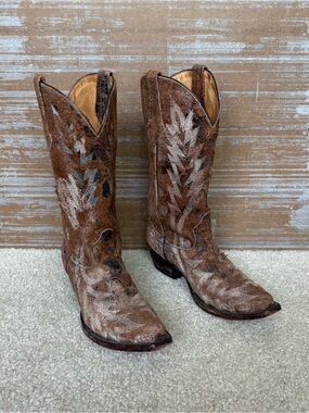 Johnny Ringo Distressed Leather Cowboy Boots Western Rodeo NFR Womens 8